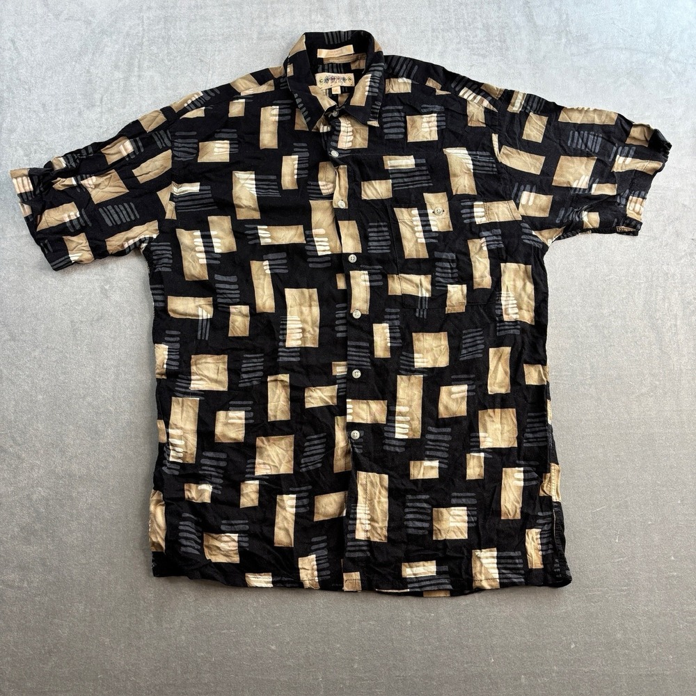 Campia Moda Hawaiian Shirt‎ Rayon Abstract Beach Black Button Up Mens Medium
